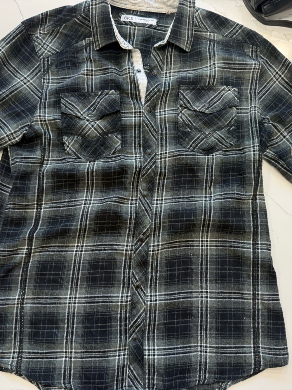 BKE Black & Gray Plaid Button-Down Shirt